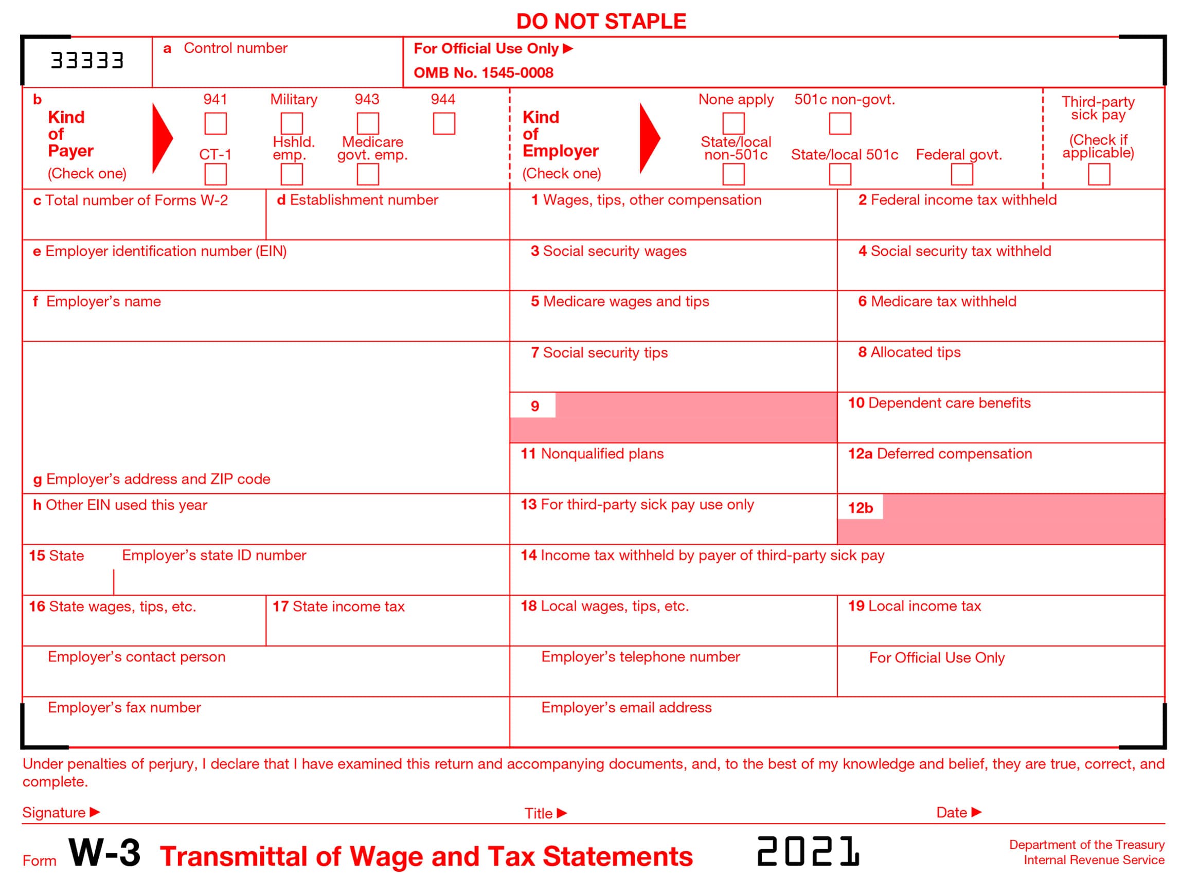 W-3 Form 2021